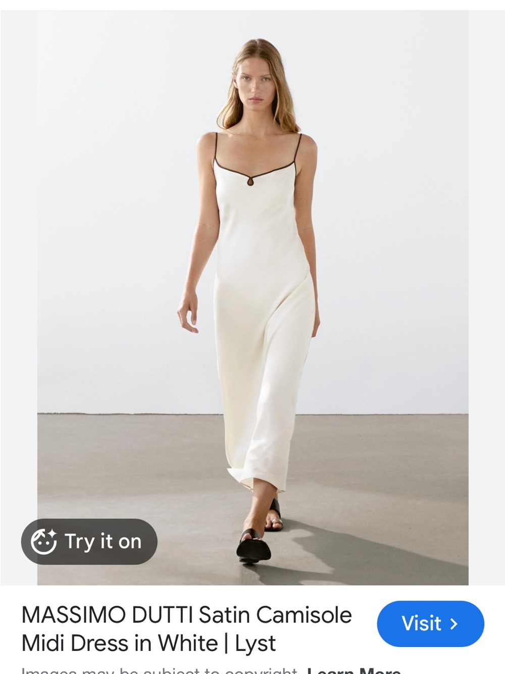 Massimo Dutti Cream Slip Dress with Black Trim